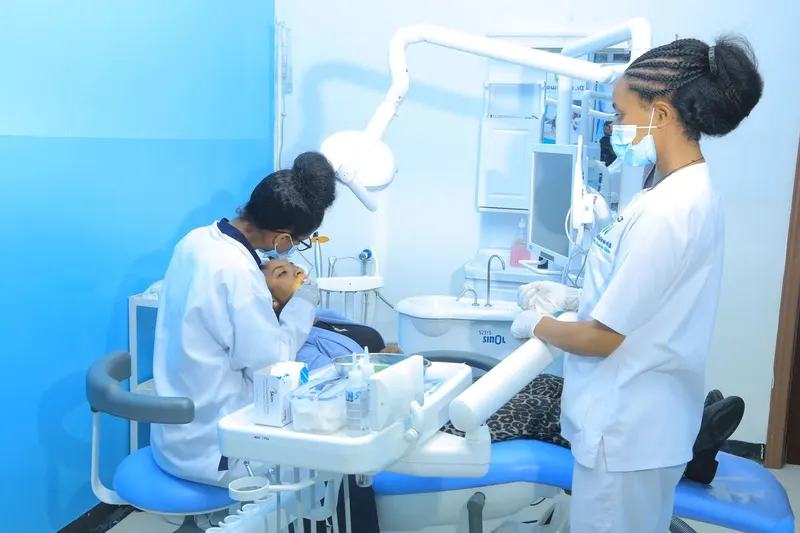 Dental team treating a patient at Dr. Akalewold Dental Clinic
